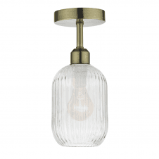 1 Light Semi Flush Suspension Antique Brass With SAWYER Clear Ribbed Glass Shade