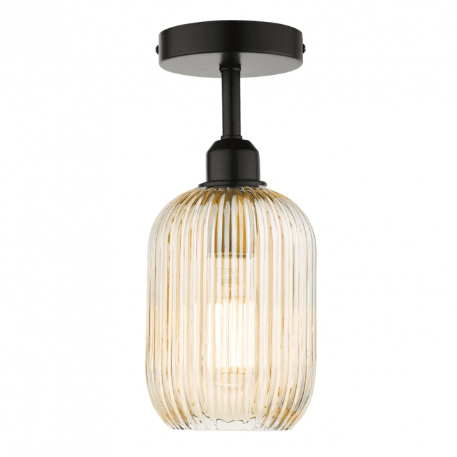 Sawyer Semi-Flush in Matt Black & Champagne Ribbed Glass