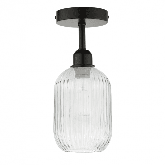 Sawyer Semi-Flush in Matt Black & Clear Ribbed Glass