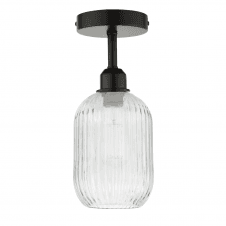 emi Flush Suspension Bracket Matt Black With SAWYER Clear Ribbed Glass Shade