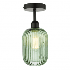 Sawyer Semi-Flush in Matt Black & Green Ribbed Glass
