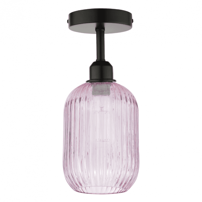 Sawyer Semi-Flush in Matt Black & Pink Ribbed Glass