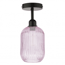  Semi Flush Suspension Bracket Matt Black With SAWYER Pink Ribbed Glass Shade
