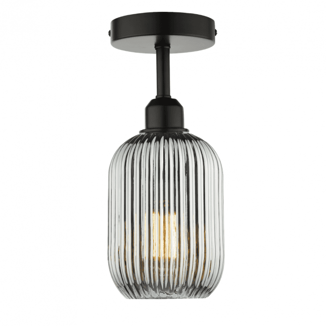 Sawyer Semi-Flush in Matt Black & Smoked Ribbed Glass