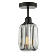 Semi Flush Suspension Bracket Matt Black With SAWYER Smoked Ribbed Glass Shade
