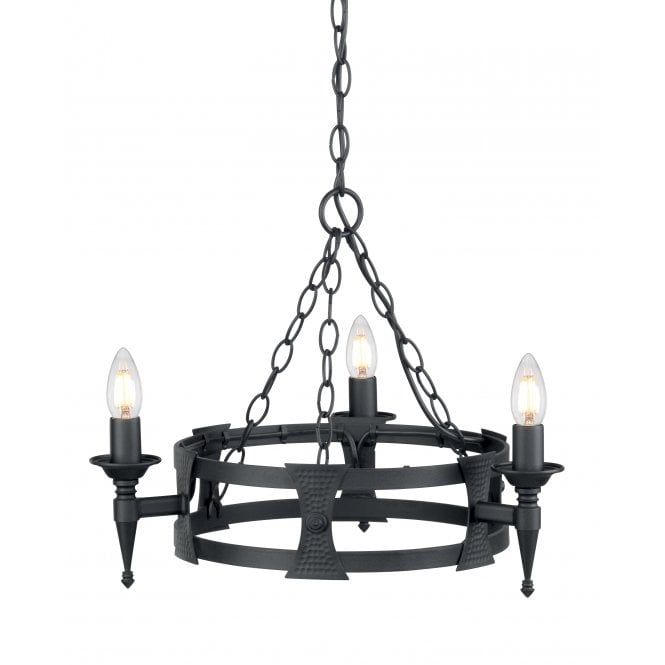 SAXON 3 Light Medieval Style Wheel Chandelier in Black