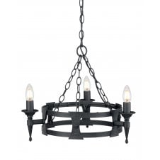 3 Light Medieval Style Wheel Chandelier in Black