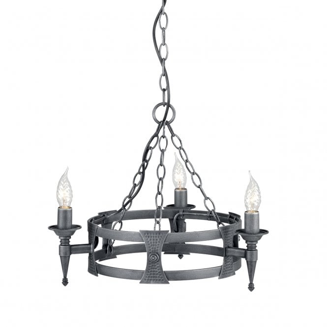 SAXON 3 Light Medieval Style Wheel Chandelier in Black Silver