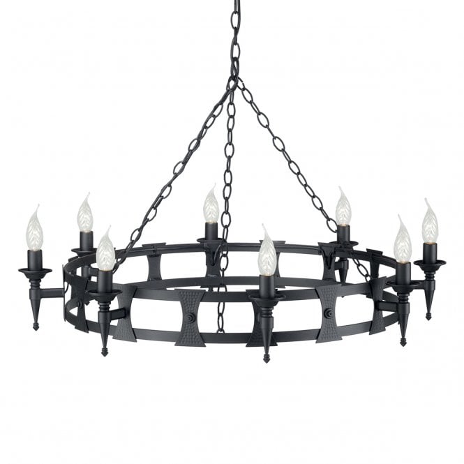 SAXON large Medieval wrought iron circular chandelier in black