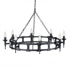 Large Medieval Wrought Iron Circular Chandelier 