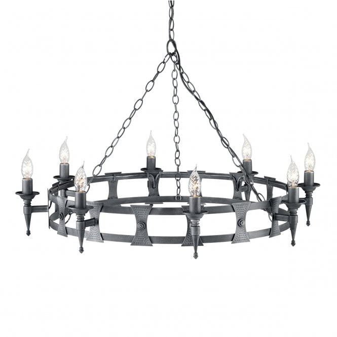 SAXON large Medieval wrought iron hooped chandelier
