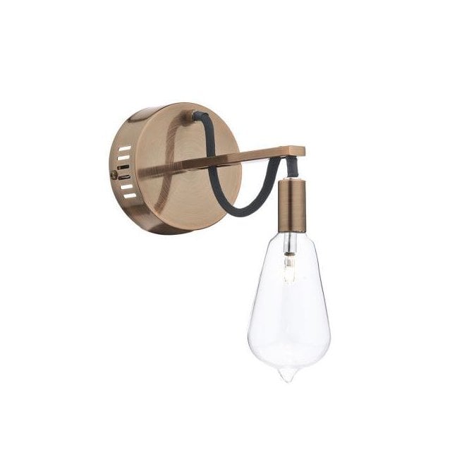 SCROLL single copper wall light with filament bulb shaped glass shade