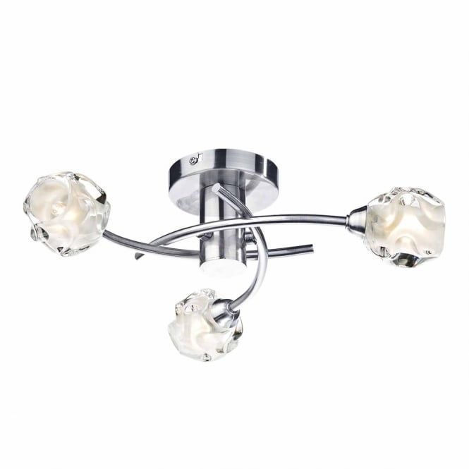 SEATTLE 3 light flush satin chrome ceiling light with sculpted glass