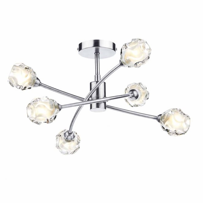 SEATTLE 6 light semi flush ceiling light in satin chrome