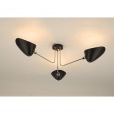SEBASTIAN 3 Light Semi Flush Ceiling Light - Matt Black Polished Chrome