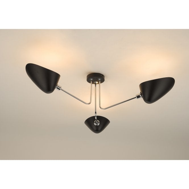 SEBASTIAN 3 Light Semi Flush Ceiling Light - Matt Black Polished Chrome