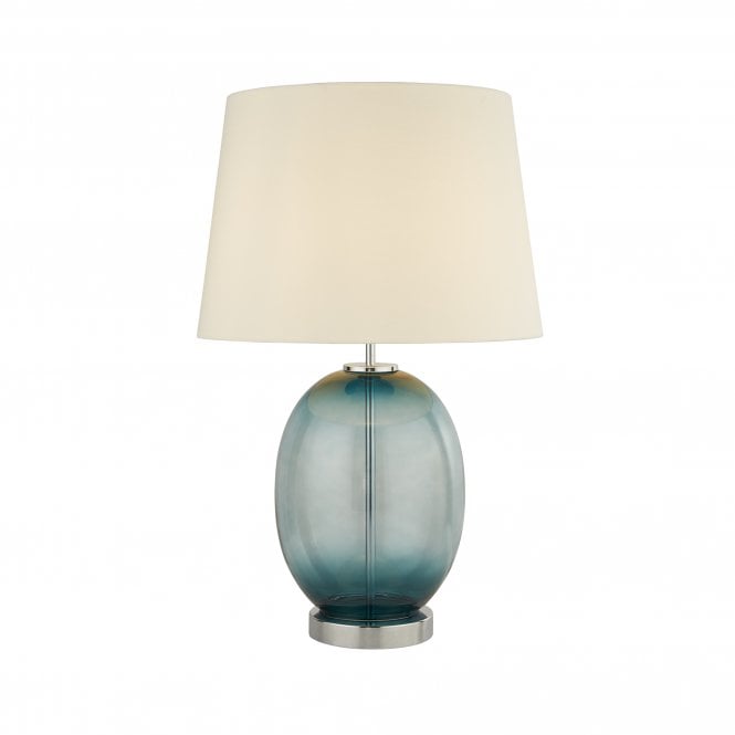 SERENE Glass Table Lamp in Teal with Chrome Base