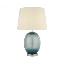 Glass Teal table lamp fabric shade