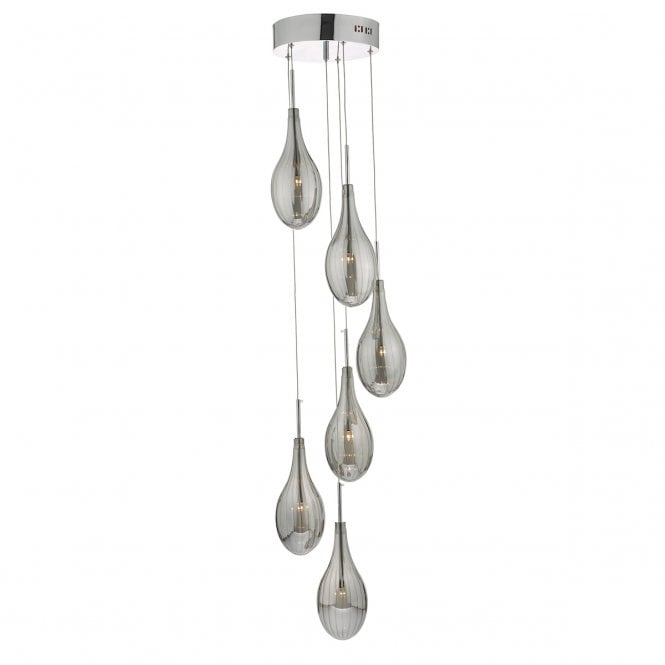 SETA 6 light smoked glass ceiling pendant cluster