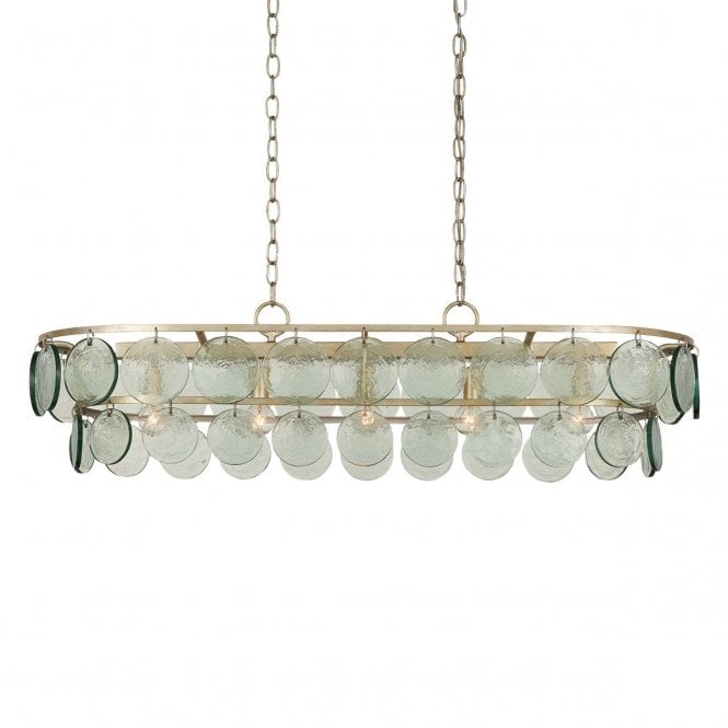 Settat Linear Chandelier - Silver Leaf Finish Dresses With Glass Discs 