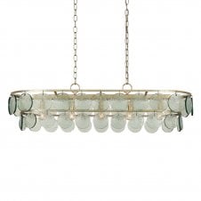 Linear Chandelier Silver Leaf and glass disc detail