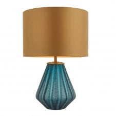 SHORELINE Turquoise Glass Table Lamp With Gold Shade
