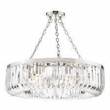 Sigourney 8 Light Pendant in Polished Nickel and Crystal