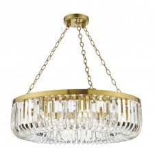 SIGOURNEY Ceiling Pendant | Satin Gold | Curved Crystals | 8 Light