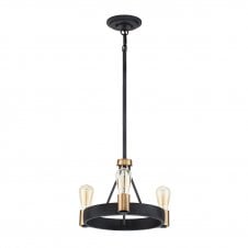 SILAS  3 Light Pendant/ Semi-Flush in Black with Brass Accents