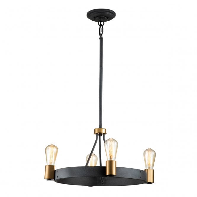 SILAS 4 Light Pendant/ Semi-Flush in Black with Brass Accents