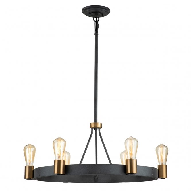 SILAS  6 Light Pendant/ Semi-Flush in Black with Brass Accents