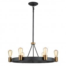 SILAS  6 Light Pendant/ Semi-Flush in Black with Copper Accents