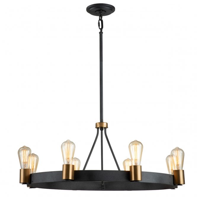 SILAS 8 Light Pendant/ Semi-Flush in Black with Brass Accents