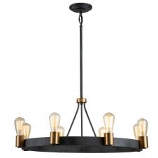 SILAS  8 Light Pendant/ Semi-Flush in Black with Brass Accents
