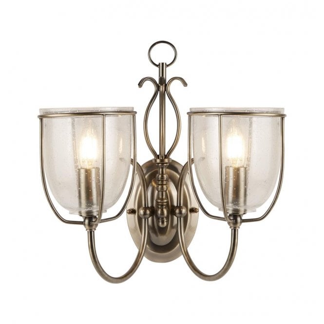 SILHOUETTE double wall light in antique brass with clear seeded glasses