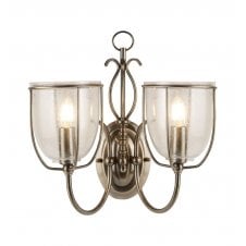 antique brass double wall light with clear seeded glass