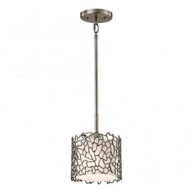 SILVER CORAL delicate patterned mini pendant light in pewter with glass diffuser
