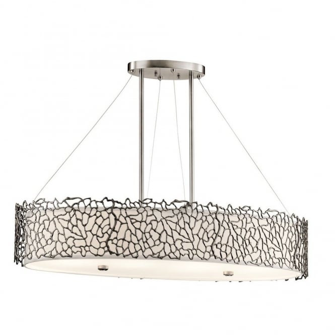 SILVER CORAL delicate patterned oval island pendant light in pewter with glass diffuser