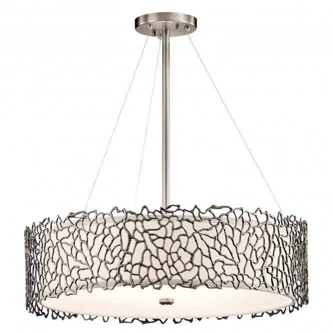 SILVER CORAL delicate patterned pendant in pewter with glass diffuser