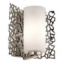 coral pattern wall light in pewter with opal glass shade