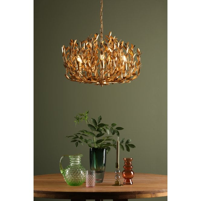 SILVIUS 9 Light Round Pendant with Gold Leaf Detail