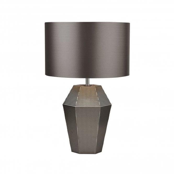 SMOKED Glass Table Lamp With Grey Drum Shade