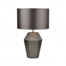 SMOKED Glass Table Lamp With Grey Drum Shade