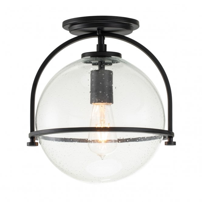 SOMERSET Flush Mount in Black with Clear Glass Globe
