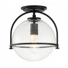 SOMERSET Flush Mount in Black with Clear Glass Globe