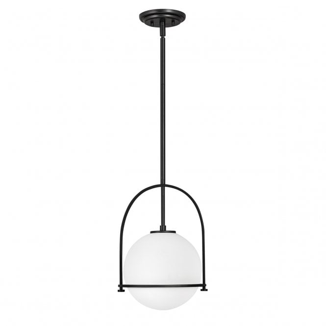 SOMERSET Medium Pendant in Black with Opal Glass Globe