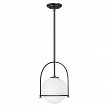 SOMERSET Medium Pendant in Black with Opal Glass Globe