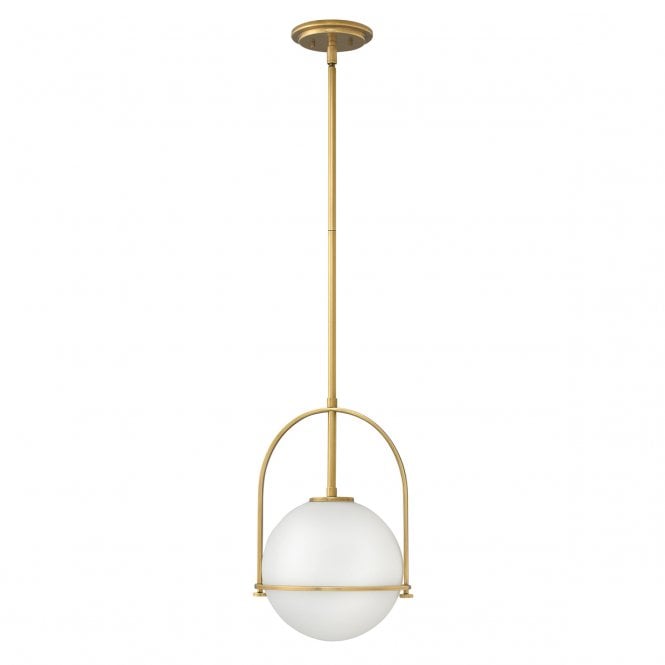SOMERSET Medium Pendant in Brass with Opal Glass Globe