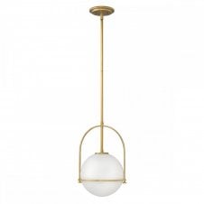 SOMERSET Medium Pendant in Brass with Opal Glass Globe