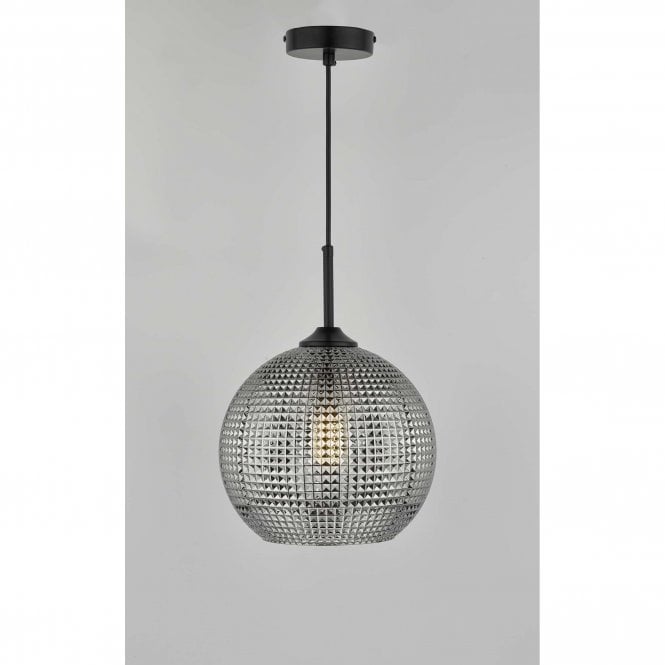 SOREN 1 Light Pendant Black And Smoked Textured Glass